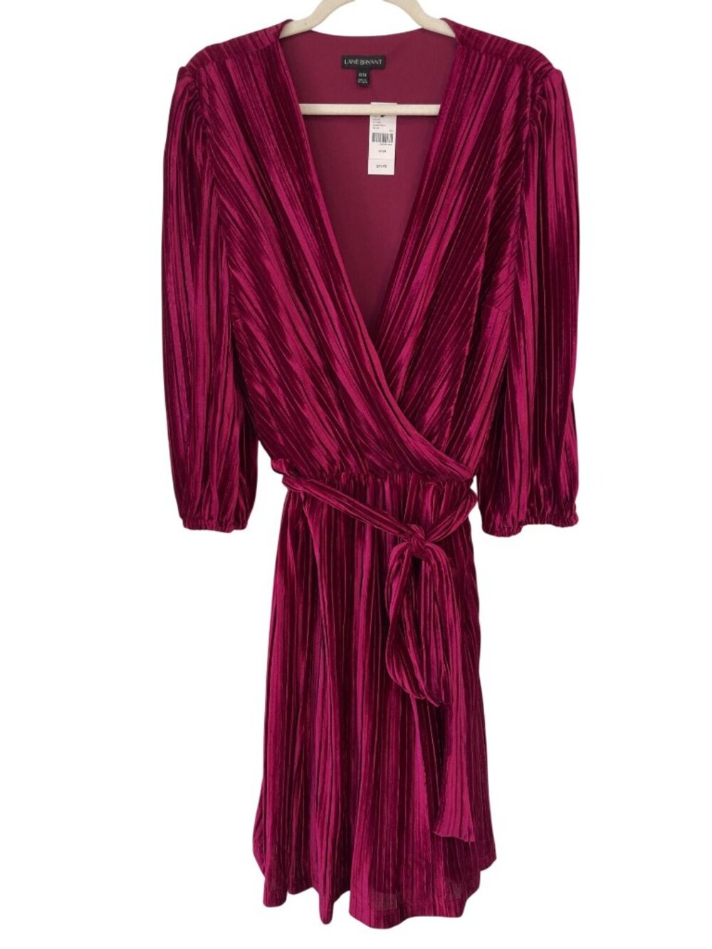 Lane Bryant Velvet Wrap Dress Size 22/24 Pleated Belted Long Sleeve Cocktail NEW